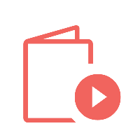 Red icon showing a book and play symbol
